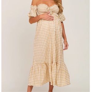 Off the shoulder gingham maternity dress